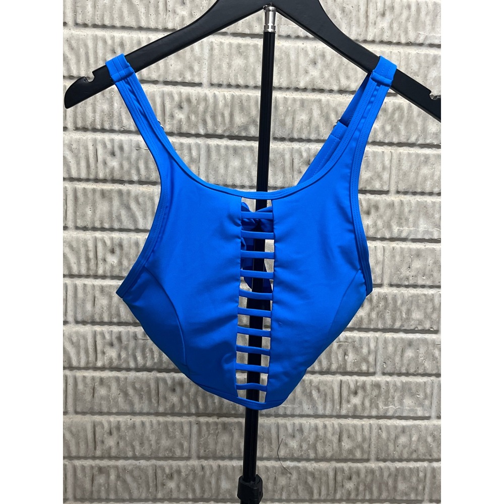 Walmart Cobalt‎ Crush Cage Front Bra Bikini Top Blue Strappy High Neck Small 4-6